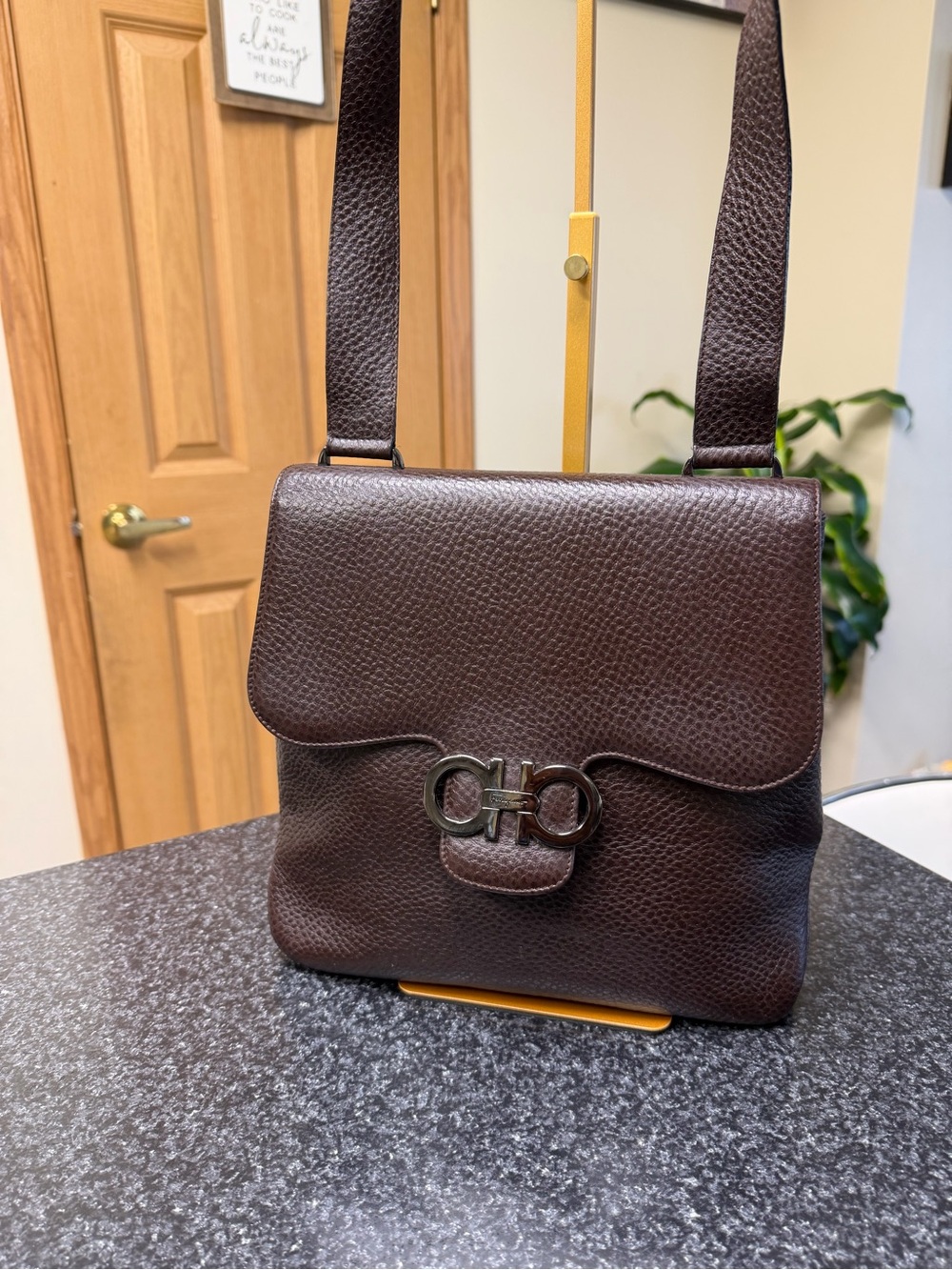 Salvatore Ferragamo Brown Pebbled Leather shoulder bag